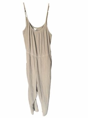 LOFT Neutral Beige Sleeveless Textured Jumpsuit
